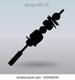 Shish kebab on skewers vector icon.