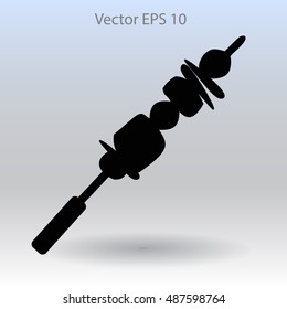 Shish kebab on skewers vector icon.