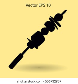 Shish kebab on skewers vector icon.