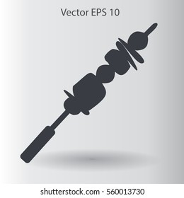 Shish kebab on skewers vector icon.