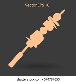 Shish kebab on skewers vector icon.