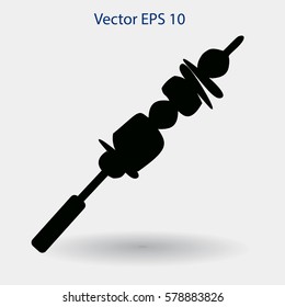 Shish kebab on skewers vector icon.