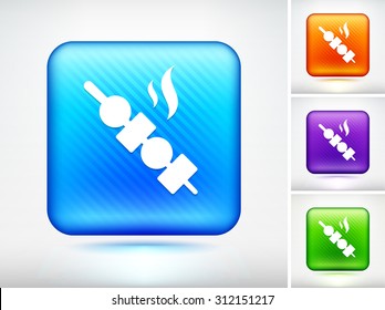 Shish Kebab Skewer on Blue Square Button