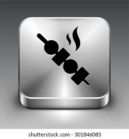 Shish Kebab Skewer on Silver Square Button