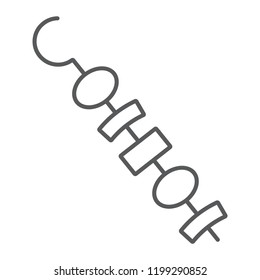 Shish kebab thin line icon, skewer and food, barbecue sign, vector graphics, a linear pattern on a white background, eps 10.