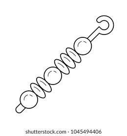 Shish kebab vector line icon isolated on white background. Skewer with shish kebab line icon for infographic, website or app. Icon designed on a grid system.