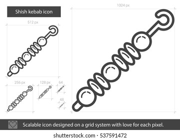 Icono de la línea vectorial de shish kebab aislado en fondo blanco. Icono de línea Shish kebab para infografía, sitio web o aplicación. Icono escalable diseñado en un sistema de cuadrícula.