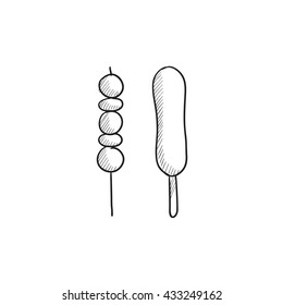 Shish kebab vector sketch icon isolated on background. Hand drawn Shish kebab icon. Shish kebab sketch icon for infographic, website or app.