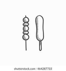 Shish kebab vector sketch icon isolated on background. Hand drawn Shish kebab icon. Shish kebab sketch icon for infographic, website or app.