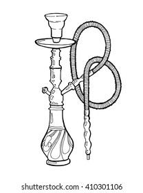 Shisha, hookah hand drawn doodle vector  EPS8.Illustration isolated on white foe hookah bar or lounge. vector illustration of hookah with smoking pipe, hubble bubble, oriental bar.