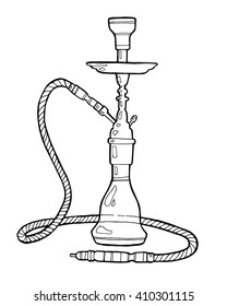 Shisha, hookah hand drawn doodle vector  EPS8.Illustration isolated on white foe hookah bar or lounge. vector illustration of hookah with smoking pipe, hubble bubble, oriental bar.