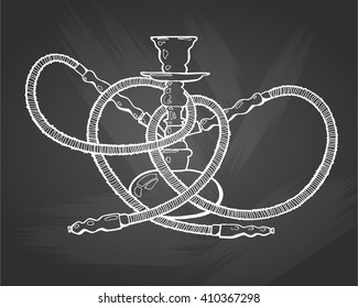 Shisha, hookah hand drawn doodle vector  EPS8 .Illustration isolated on chalkboard for hookah bar or lounge. vector illustration of hookah with smoking pipe, hubble bubble, oriental bar.