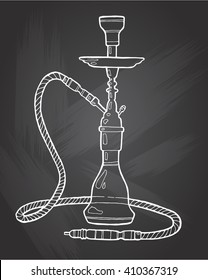 Shisha, hookah hand drawn doodle vector  EPS8 .Illustration isolated on chalkboard for hookah bar or lounge. vector illustration of hookah with smoking pipe, hubble bubble, oriental bar.