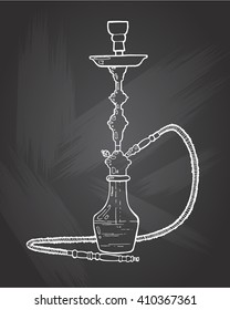 Shisha, hookah hand drawn doodle vector  EPS8 .Illustration isolated on chalkboard for hookah bar or lounge. vector illustration of hookah with smoking pipe, hubble bubble, oriental bar.