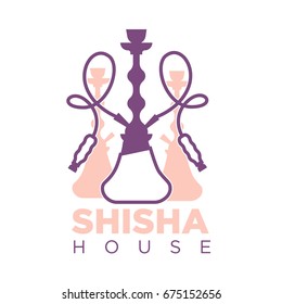 Shisha house promotional logotype with hookah pink and purple silhouettes