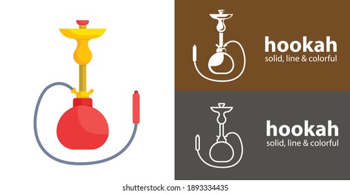 Shisha isolated vector flat icon with smoking solid, line icons