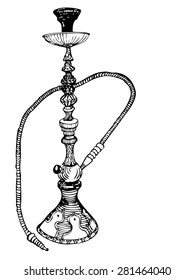 Shisha with Pipe isolated on grey background. Sketch. Hookah. Hand drawn -Vector illustration.