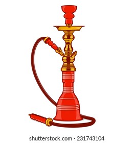 Shisha con Pipe aislada en fondo blanco. Arte de línea de color. Diseño retro. Ilustración vectorial.