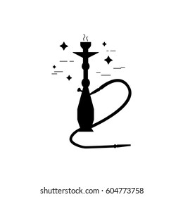 Shisha with smoking pipe black icon. Hookah vector illustration. 