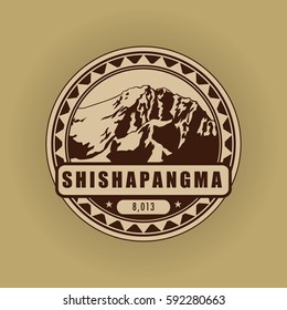 Shishapangma, mountain symbol, abstract patch, with name, and height in meters, vector illustration