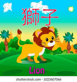Shishi Japanese Kanji Name, Japan Language Word Alphabet Animal Vector, Meaning the Lion