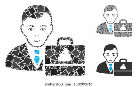 Shit accounter composition of rough parts in different sizes and shades, based on shit accounter icon. Vector joggly parts are organized into collage. Shit accounter icons collage with dotted pattern.