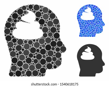 Shit brain composition of filled circles in different sizes and shades, based on shit brain icon. Vector round elements are grouped into blue composition.