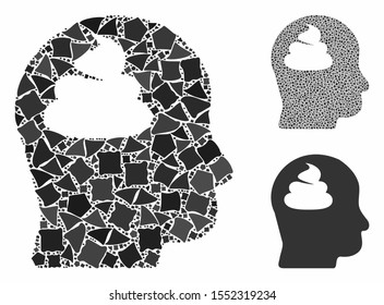 Shit brain composition of unequal parts in variable sizes and color tints, based on shit brain icon. Vector trembly parts are composed into composition. Shit brain icons collage with dotted pattern.