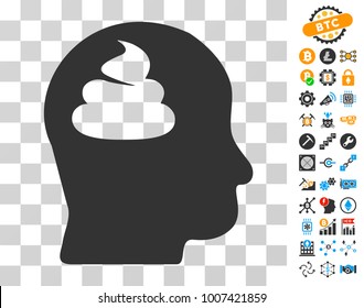 Shit Brain icon with bonus bitcoin mining and blockchain clip art. Vector illustration style is flat iconic symbols. Designed for crypto-currency ui toolbars.