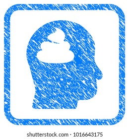 Shit Brain scratched textured icon inside rounded square for overlay watermark imitations. Flat symbol with dust texture. Framed vector blue rubber seal stamp with grunge design of shit brain.