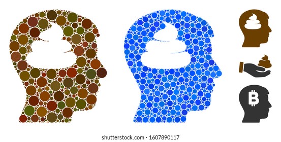 Shit brains head composition of filled circles in different sizes and color hues, based on shit brains head icon. Vector filled circles are united into blue composition.