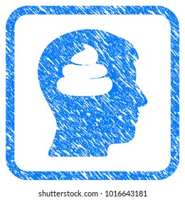 Shit Brains Head grainy textured icon inside rounded square for overlay watermark imitations. Flat symbol with scratched texture.