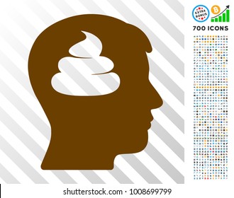 Shit Brains Head icon with 700 bonus bitcoin mining and blockchain icons. Vector illustration style is flat iconic symbols designed for bitcoin websites.