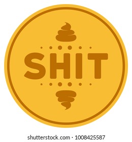Shit Caption gold coin icon. Vector style is a golden yellow flat coin symbol.