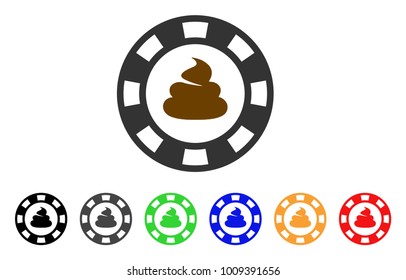 Shit Casino Chip icon. Vector illustration style is a flat iconic shit casino chip symbol with gray, yellow, green, blue, red, black color variants. Designed for web and software interfaces.