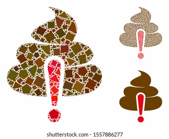 Shit caution composition of ragged parts in various sizes and color tints, based on shit caution icon. Vector ragged parts are organized into composition.