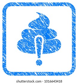 Shit Caution grainy textured icon inside rounded rectangle for overlay watermark imitations. Flat symbol with scratched texture.
