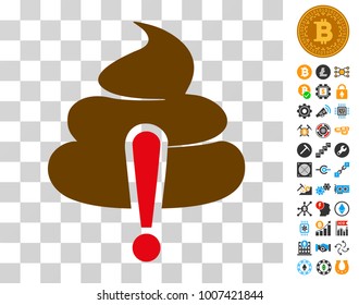 Shit Caution icon with bonus bitcoin mining and blockchain graphic icons. Vector illustration style is flat iconic symbols. Designed for bitcoin ui toolbars.