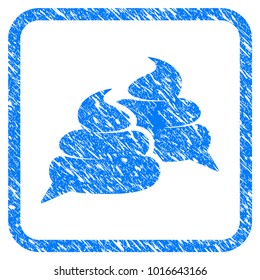 Shit Chat grainy textured icon inside rounded rectangle for overlay watermark imitations. Flat symbol with unclean texture. Framed vector blue rubber seal stamp with grunge design of shit chat.