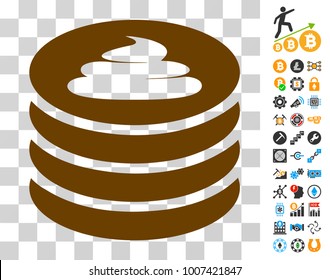 Shit Coin Stack pictograph with bonus bitcoin mining and blockchain symbols. Vector illustration style is flat iconic symbols. Designed for blockchain apps.