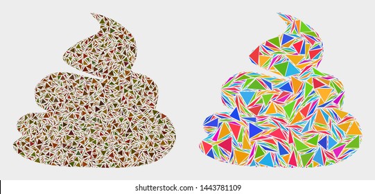 Shit collage icon of triangle items which have different sizes and shapes and colors. Geometric abstract vector design concept of shit.