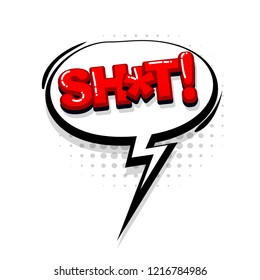 Shit comic text collection sound effects pop art style. Set vector speech bubble with word and short phrase cartoon expression illustration. Comics book red colored background template.