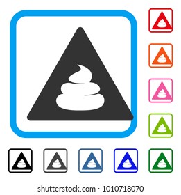 Shit Danger icon. Flat grey pictogram symbol in a blue rounded rectangular frame. Black, grey, green, blue, red, pink color variants of shit danger vector. Designed for web and app interfaces.