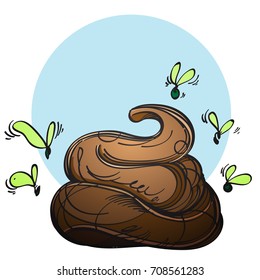 Shit with flies in hand drawn, sketch style. Vector illustration isolated on white background.