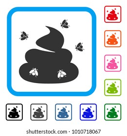 Shit Flies icon. Flat grey iconic symbol in a blue rounded square. Black, grey, green, blue, red, orange color versions of shit flies vector. Designed for web and software interfaces.