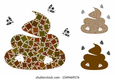 Shit flies mosaic of rough elements in variable sizes and color tones, based on shit flies icon. Vector tremulant elements are organized into collage. Shit flies icons collage with dotted pattern.