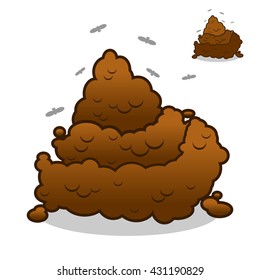 Shit and flies. Poop. Pile of Crap on white background. Turd isolated. Brown excrement. Smelly dog ??feces