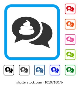 Shit Forum icon. Flat grey pictogram symbol inside a blue rounded square. Black, gray, green, blue, red, pink color versions of shit forum vector. Designed for web and application UI.