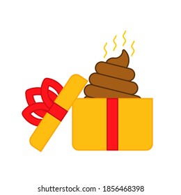 Mierda en la caja de regalo. Feliz Navidad o regalo de cumpleaños. Mala broma. Regalo para niños traviesos