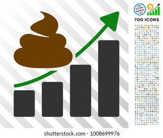 Shit Growing Chart icon with 700 bonus bitcoin mining and blockchain clip art. Vector illustration style is flat iconic symbols designed for blockchain apps.
